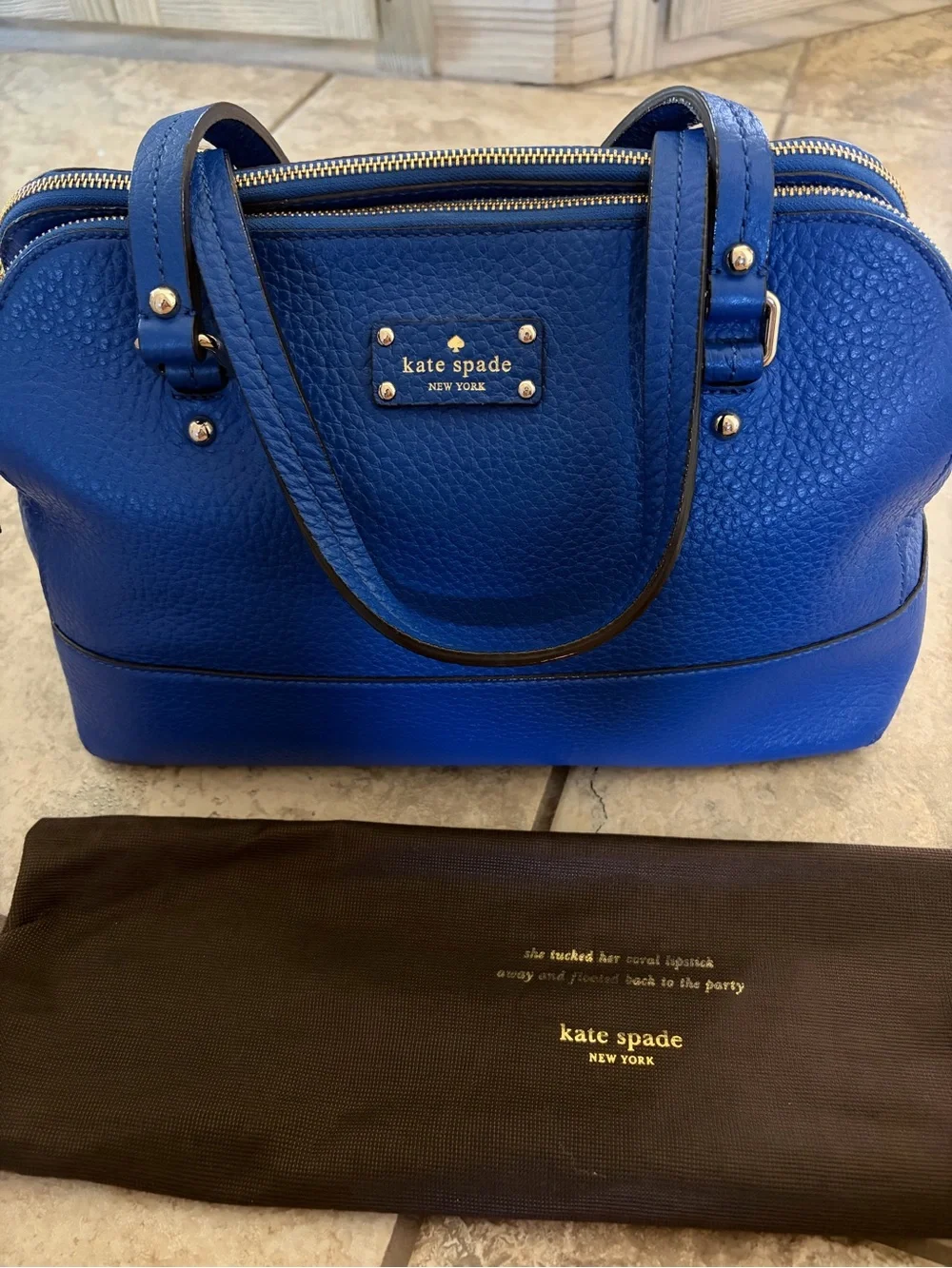 kate spade cobalt blue pebbled leather satchel